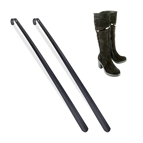 Relaxdays Łyżka do butów długa, zestaw 2 sztuk, 70 cm, metalowy ściągacz, stabilna, do zawieszenia, pomoc przy zakładaniu butów, czarna