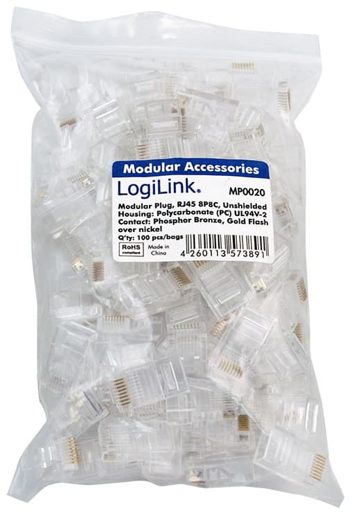 LogiLink Wtyki RJ45 8P8C UTP do kabli płaskich, 100szt.