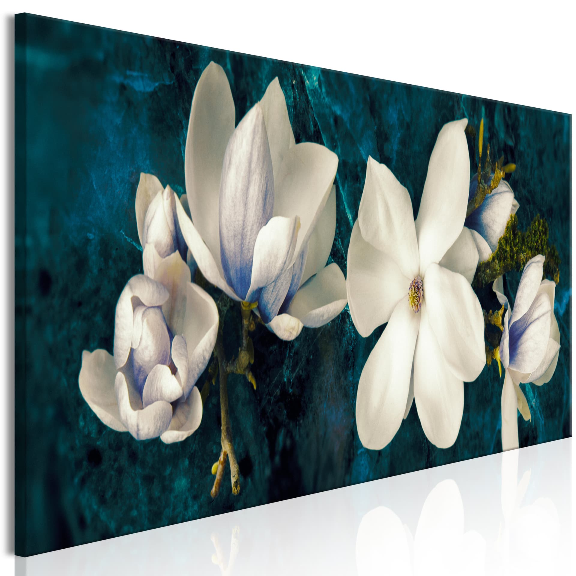 Obraz - Awangardowa magnolia (1-częściowy) wąski turkusowy (rozmiar 120x40)