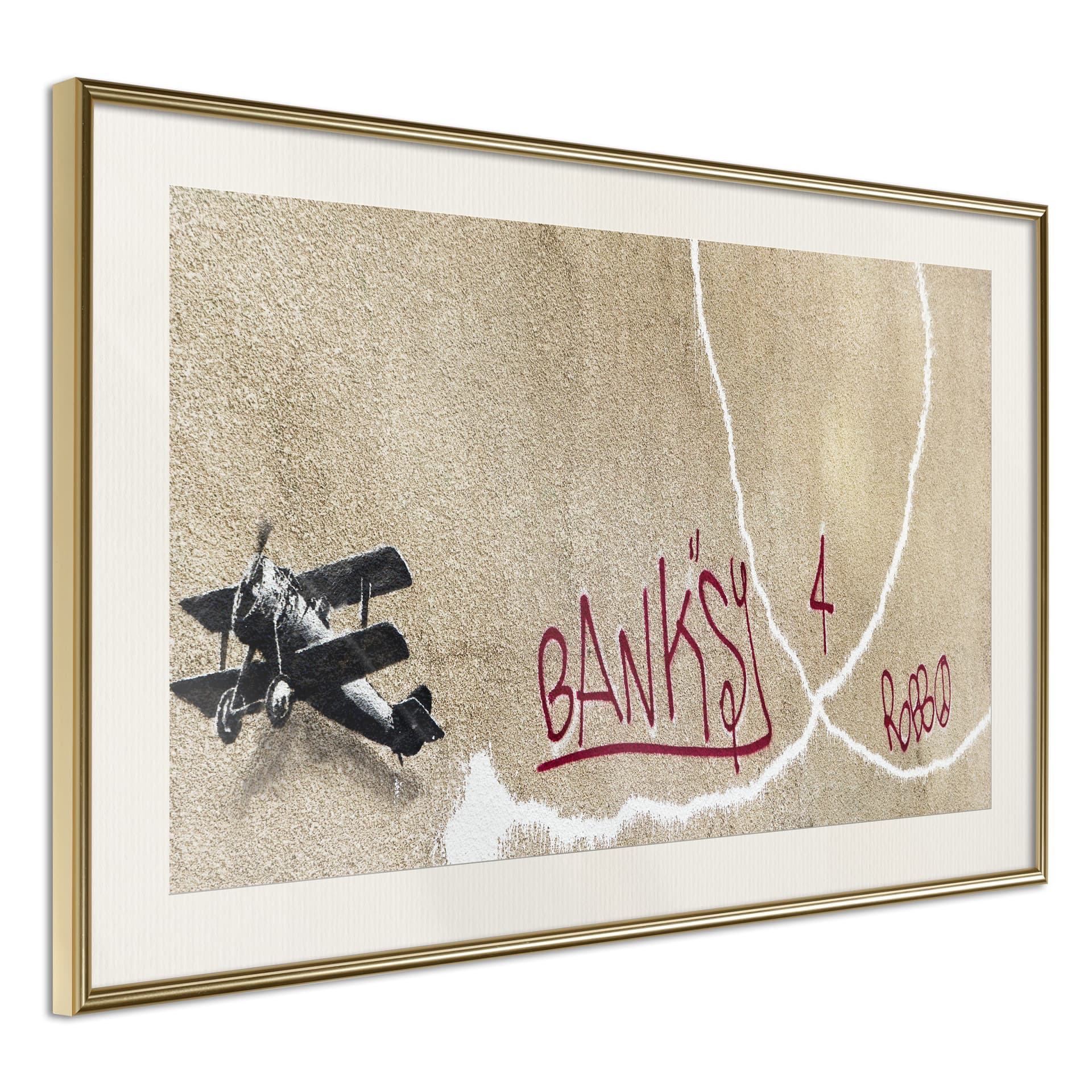 Plakat - Banksy: Love Plane (rozmiar 90x60, wykończenie Rama złota z passe-partout)