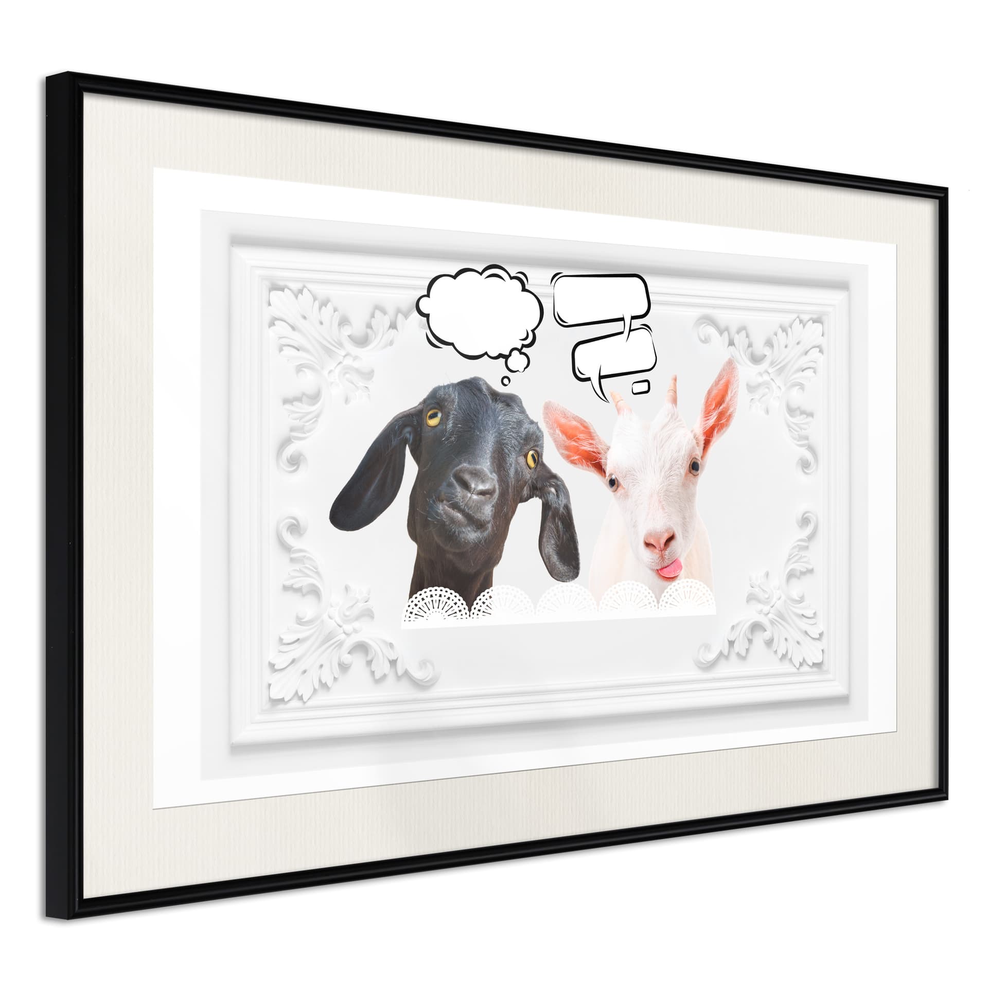 Plakat - Rozmowa dwóch kóz (rozmiar 90x60, wykończenie Rama złota z passe-partout)