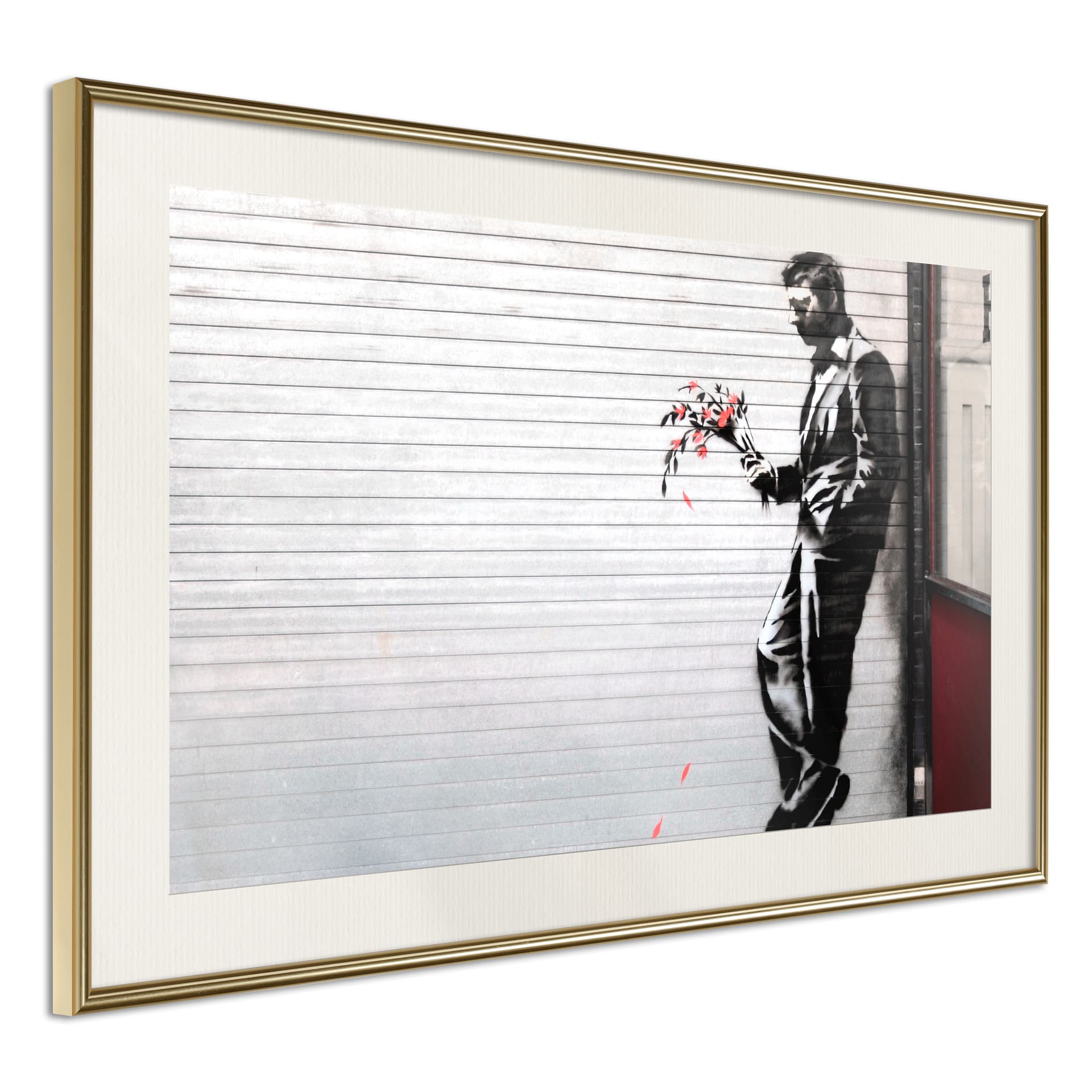 Plakat - Banksy: Waiting in Vain (rozmiar 90x60, wykończenie Rama złota z passe-partout)