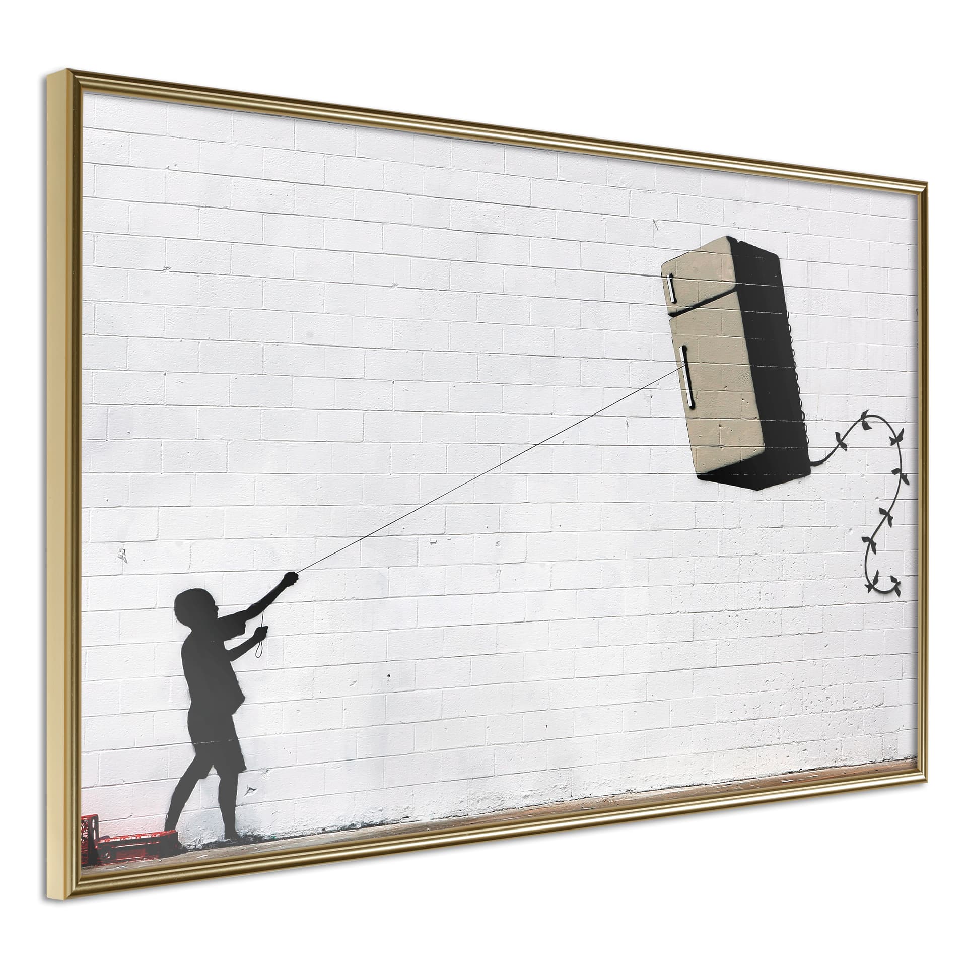 Plakat - Banksy: Fridge Kite (rozmiar 90x60, wykończenie Rama złota z passe-partout)