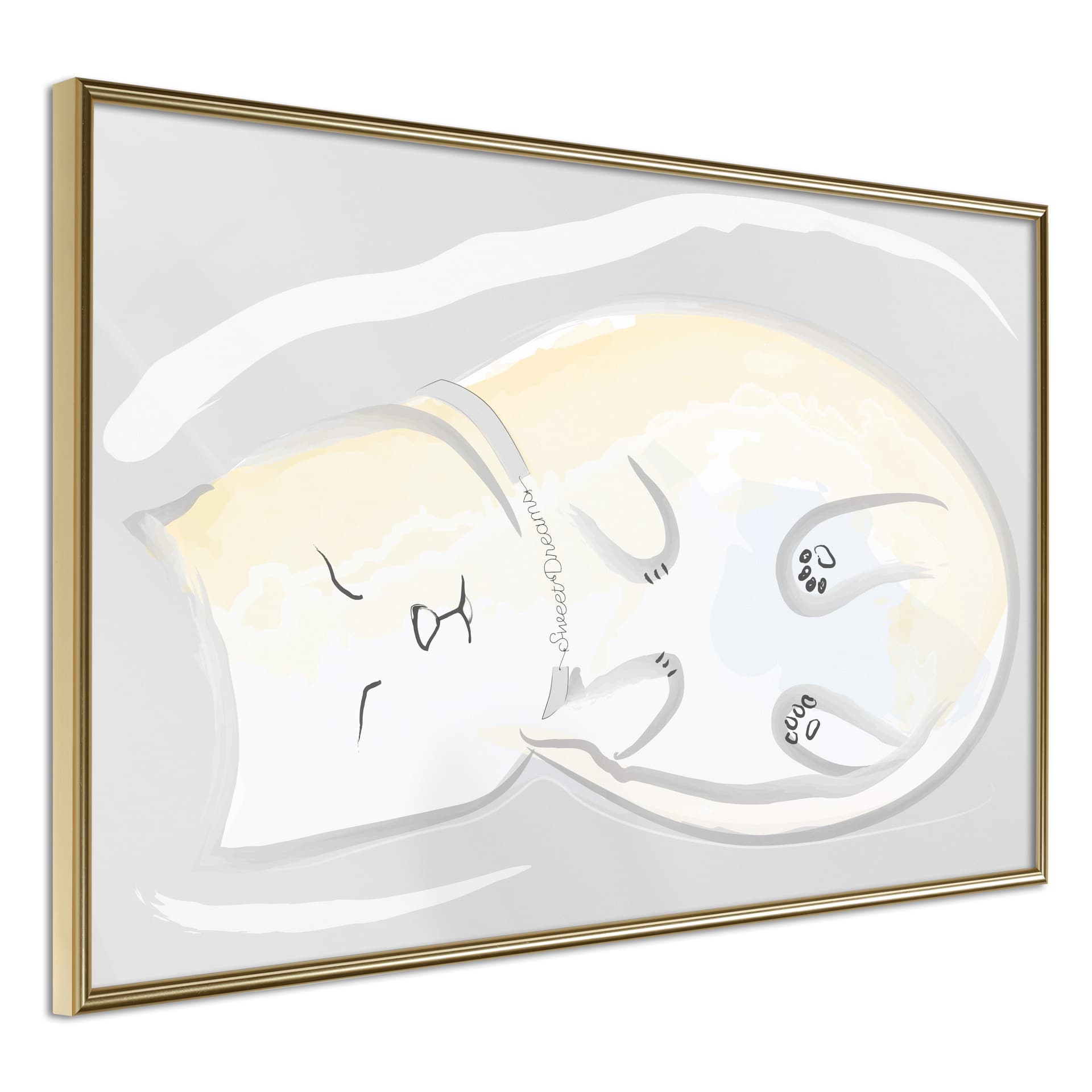 Plakat - Szczęśliwy kotek (rozmiar 90x60, wykończenie Rama złota z passe-partout)