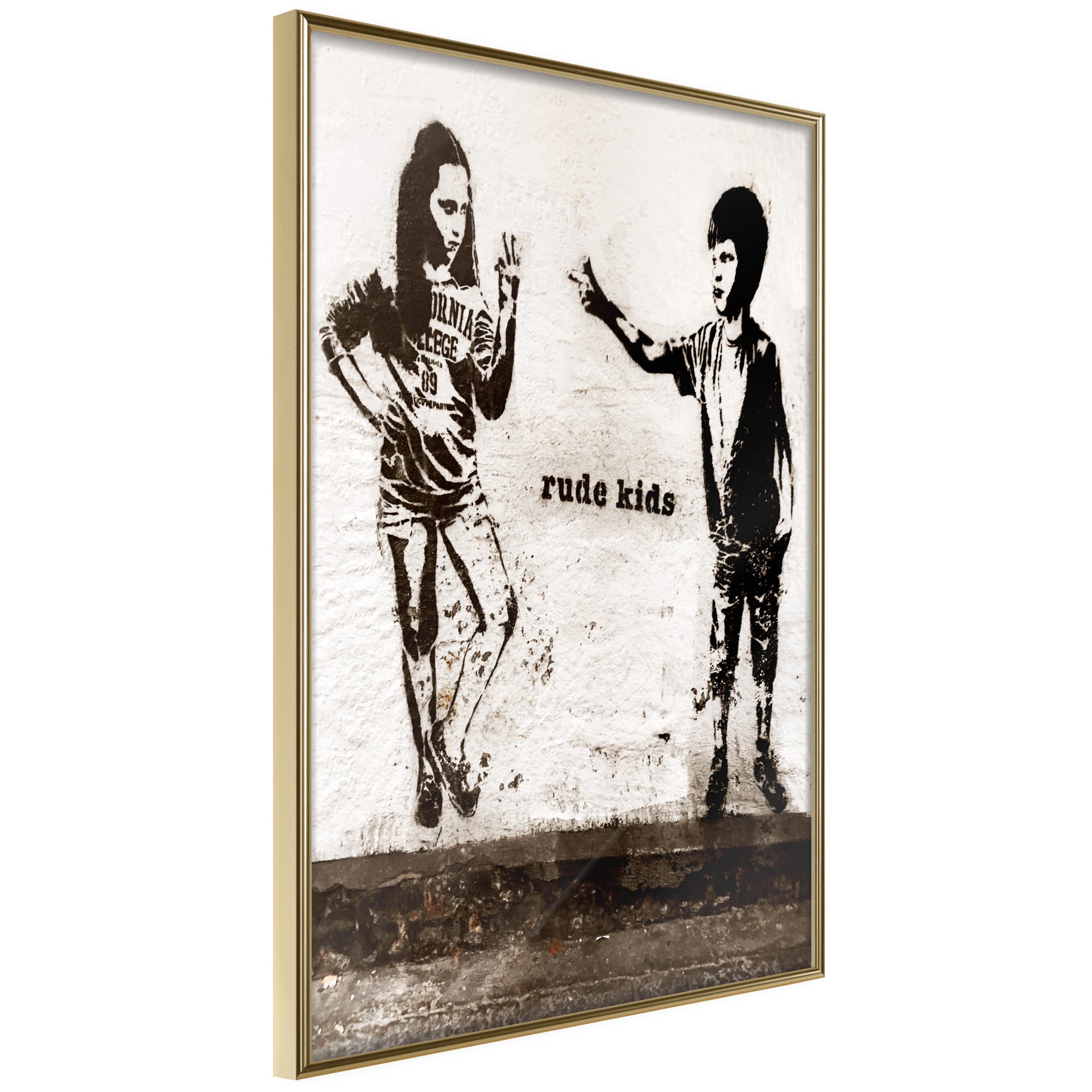 Plakat - Banksy: Rude Kids (rozmiar 40x60, wykończenie Rama złota z passe-partout)