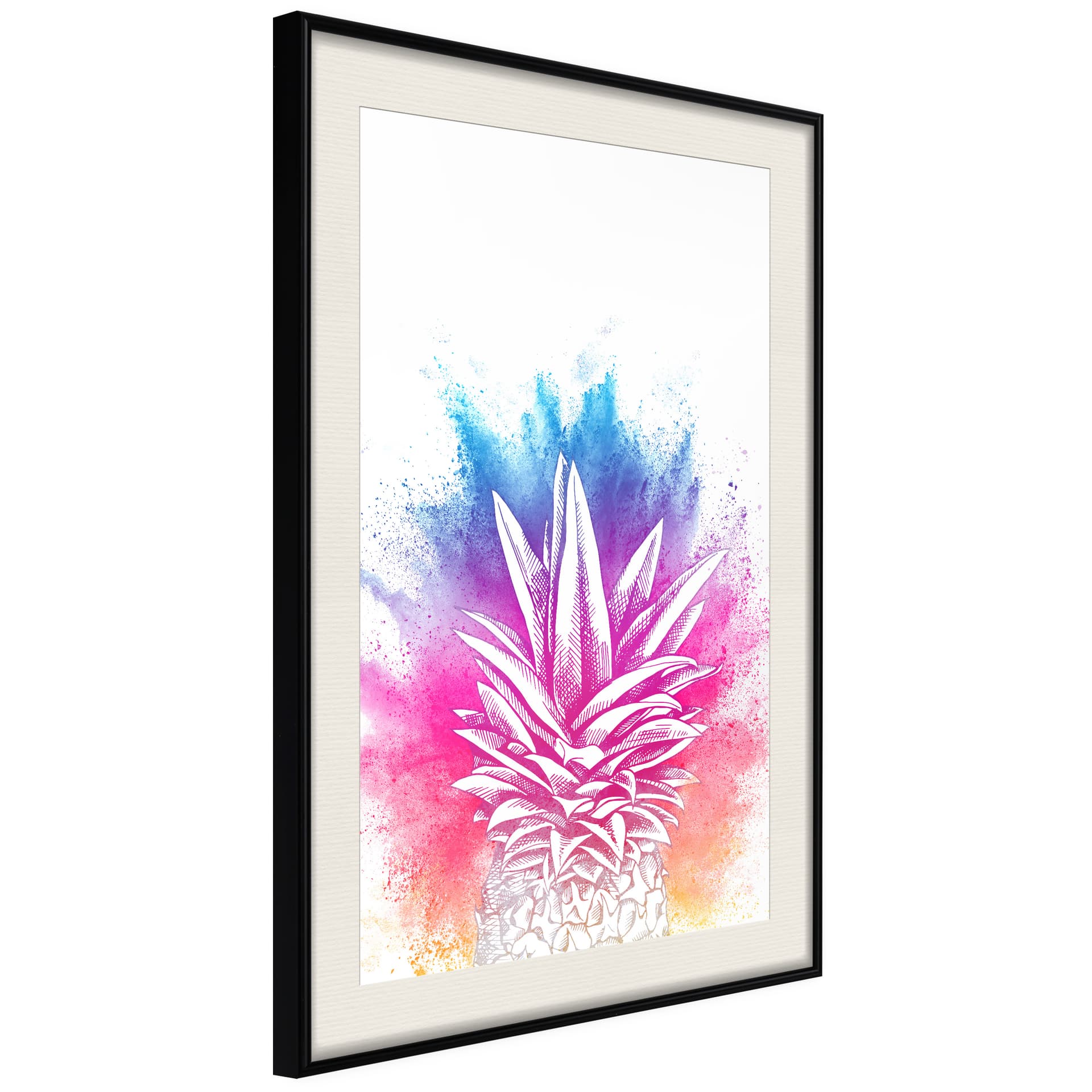 Plakat - Tęczowy pióropusz ananasa (rozmiar 40x60, wykończenie Rama złota z passe-partout)