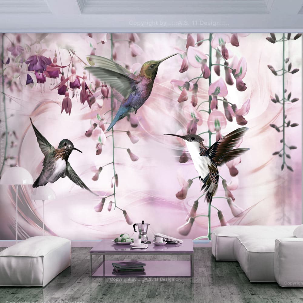 Fototapeta - Latające kolibry (różowy) (rozmiar 100x70)
