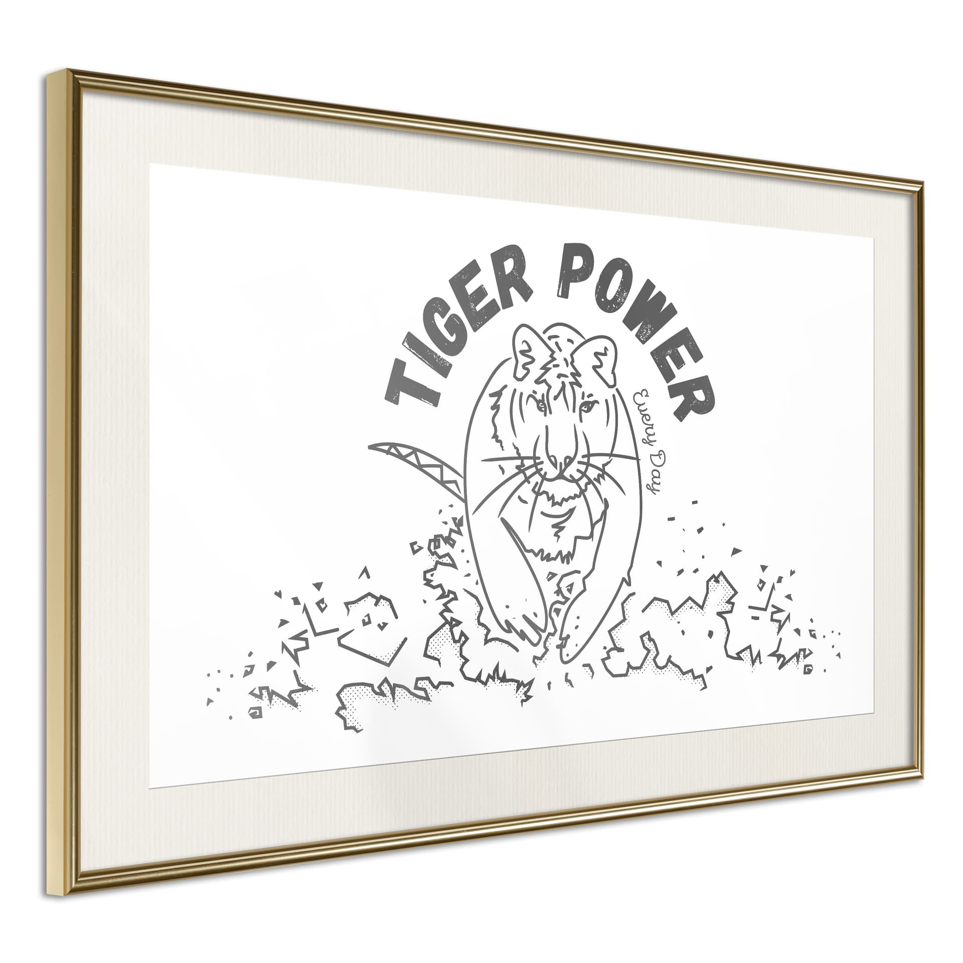 Plakat - Wewnętrzny tygrys (rozmiar 90x60, wykończenie Rama złota z passe-partout)