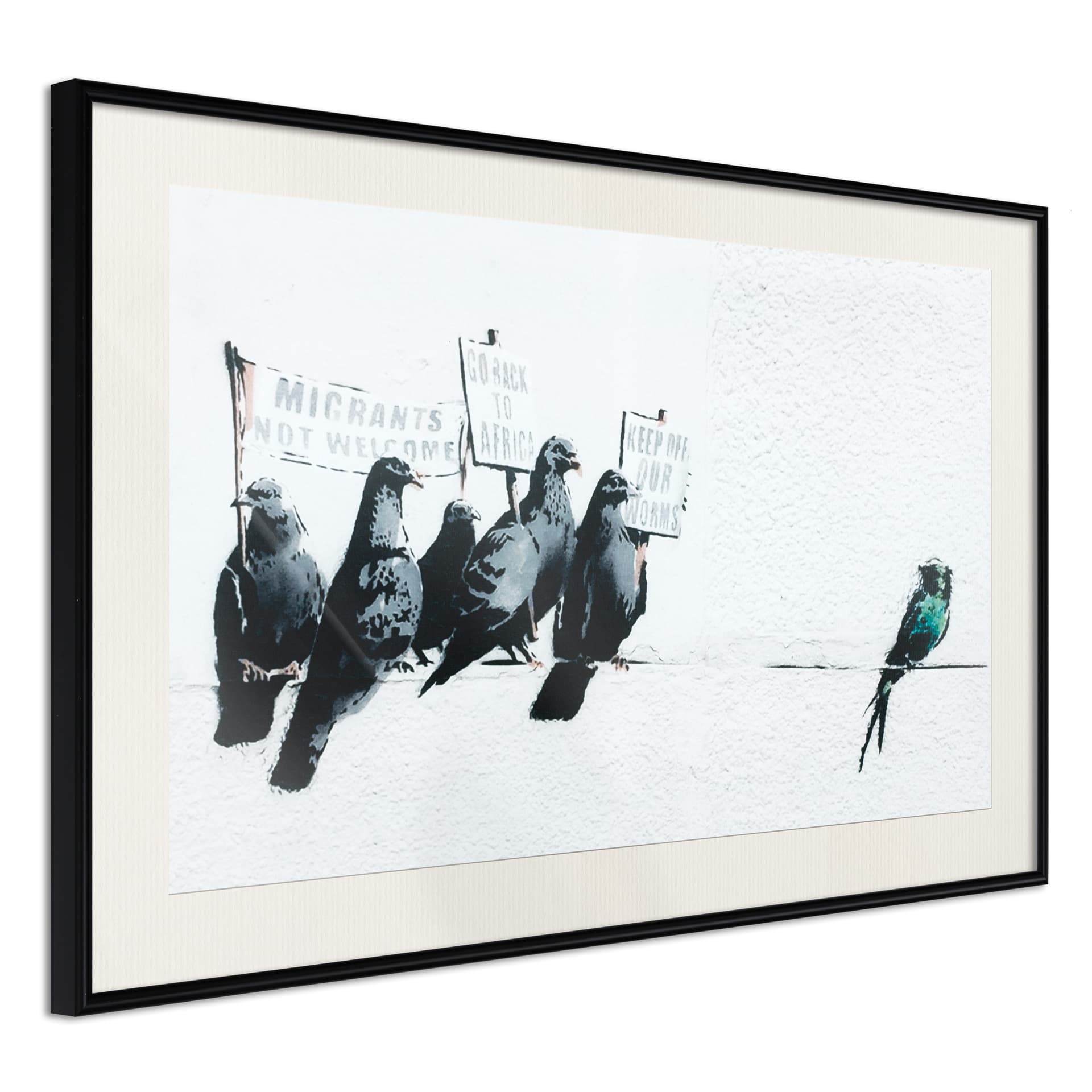 Plakat - Banksy: Pigeons (rozmiar 90x60, wykończenie Rama złota z passe-partout)