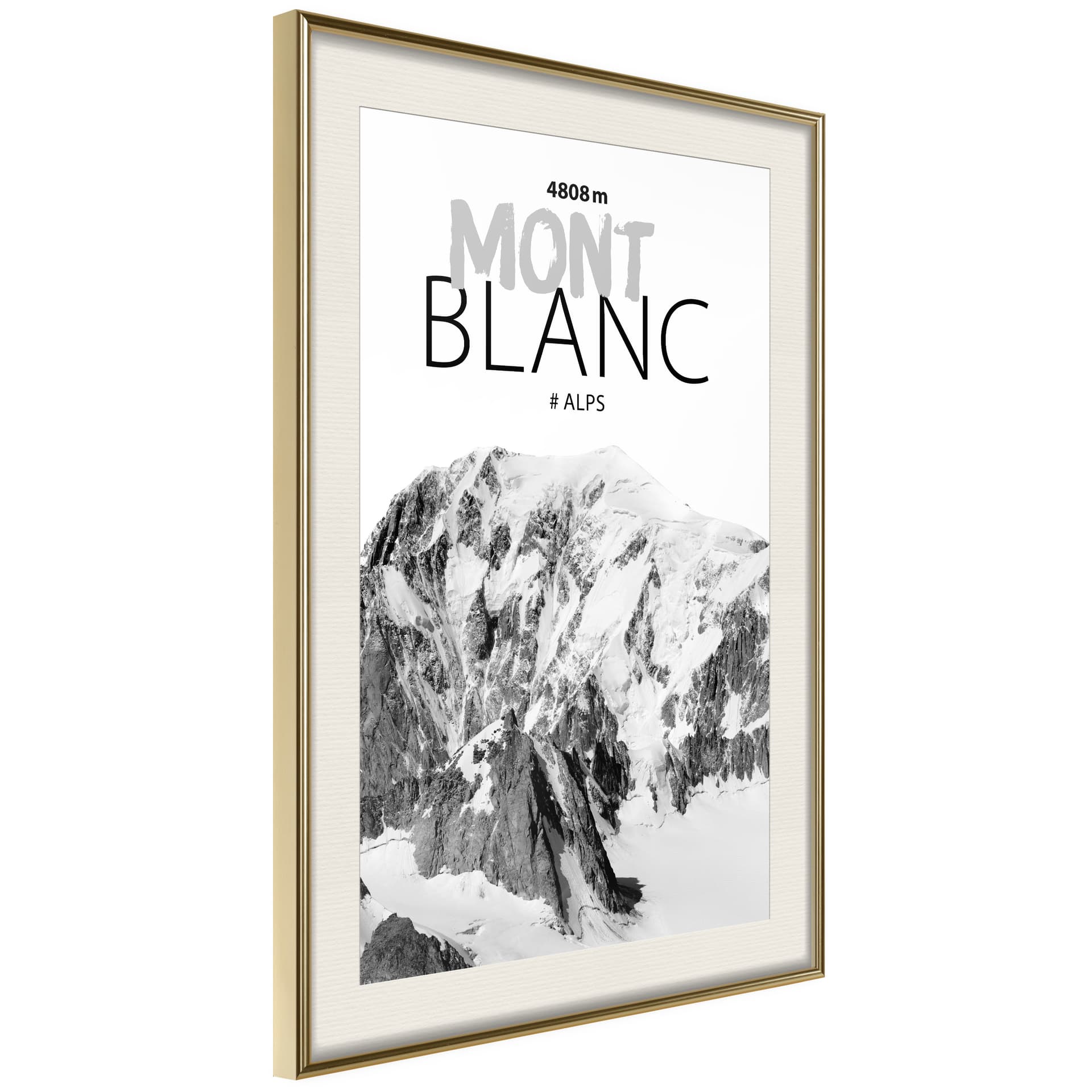 Plakat - Szczyty świata: Mont Blanc (rozmiar 40x60, wykończenie Rama złota z passe-partout)