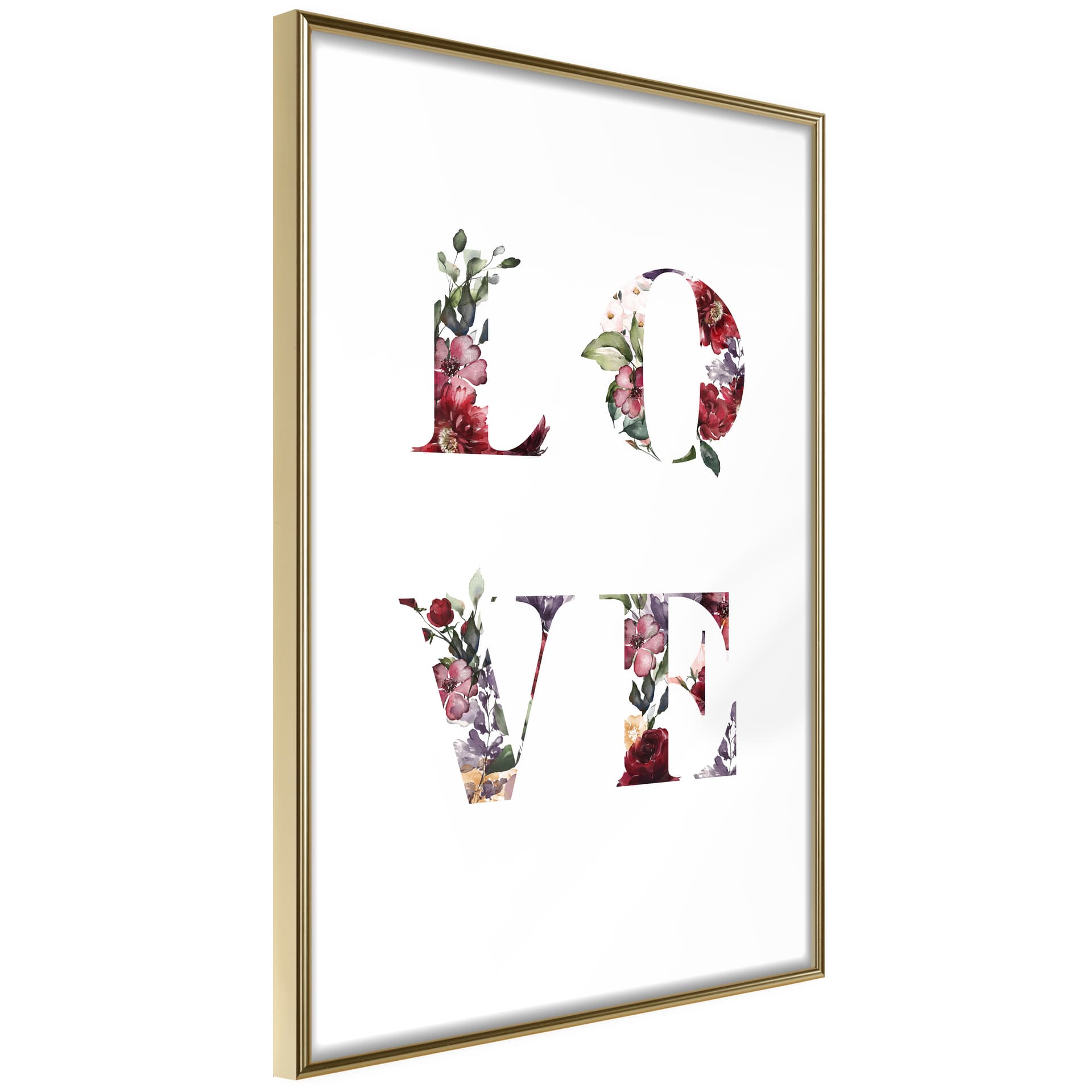 Plakat - Kwiatowe Love (rozmiar 40x60, wykończenie Rama złota z passe-partout)