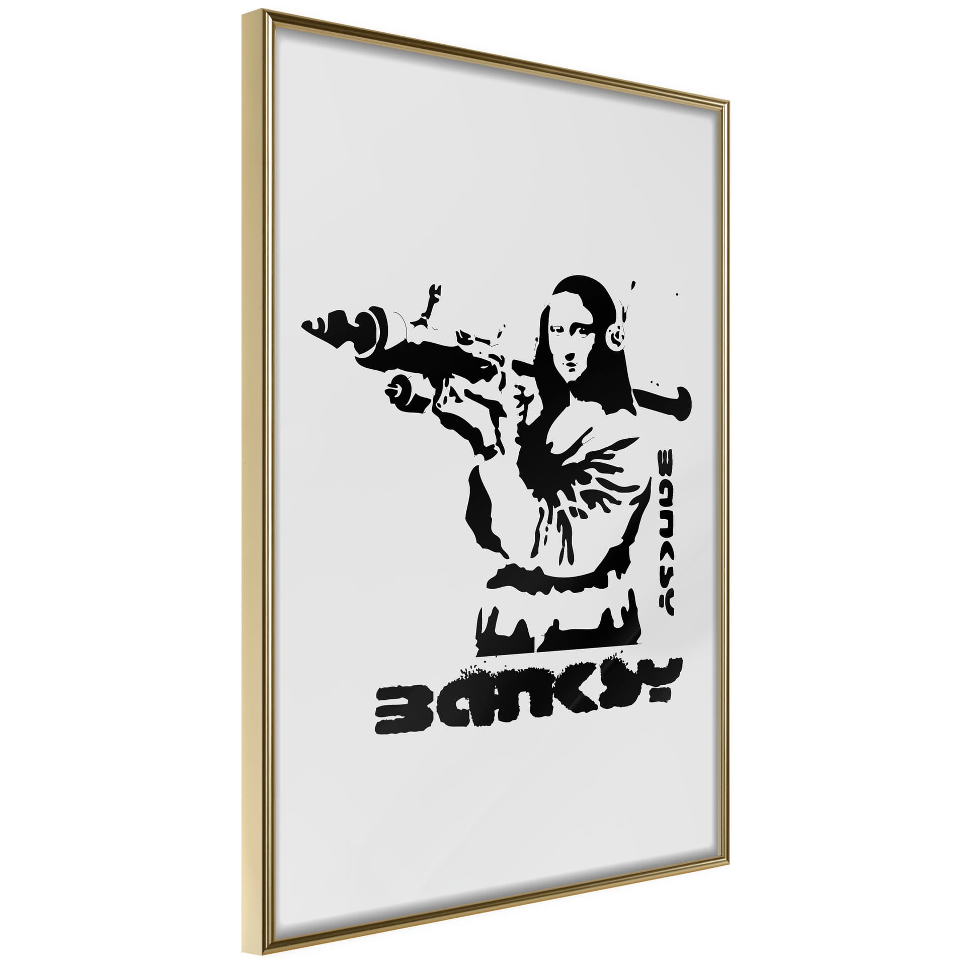 Plakat - Banksy: Mona Lisa with Bazooka I (rozmiar 40x60, wykończenie Rama złota z passe-partout)