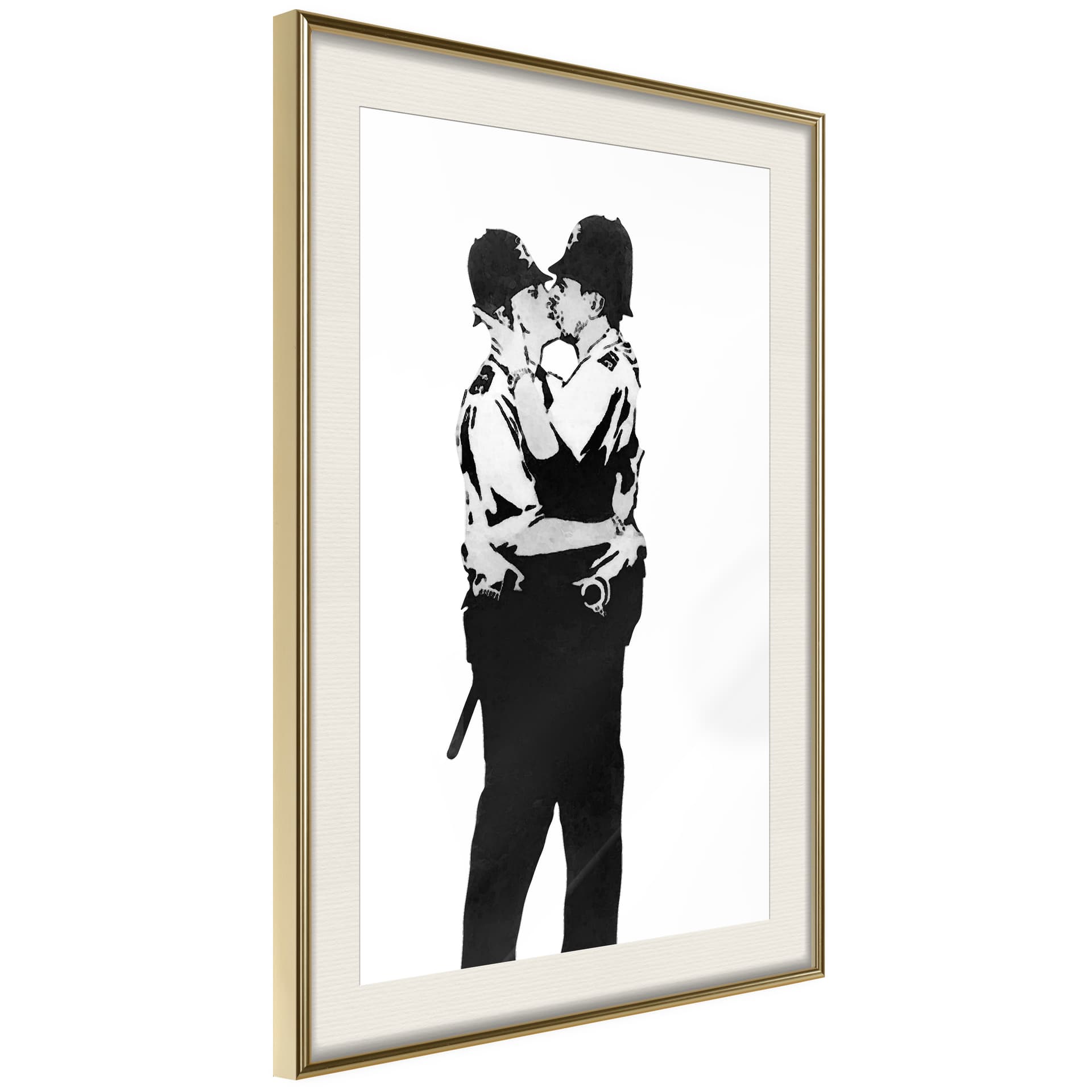 Plakat - Banksy: Kissing Coppers I (rozmiar 40x60, wykończenie Rama złota z passe-partout)