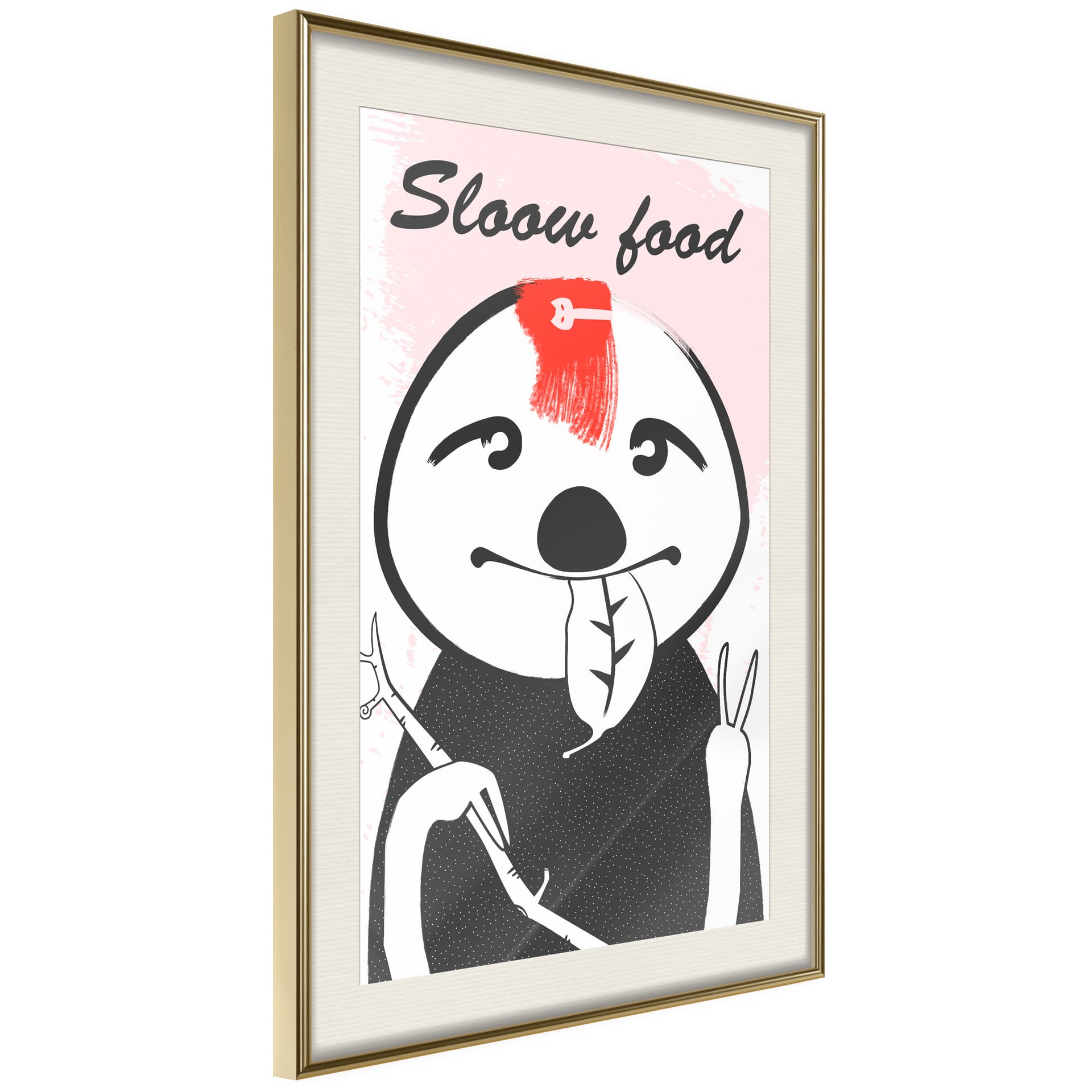 Plakat - Ulubione jedzenie leniwca (rozmiar 40x60, wykończenie Rama złota z passe-partout)