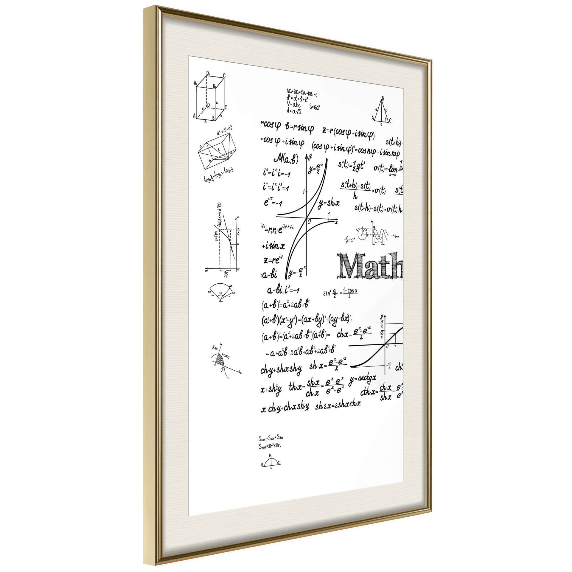 Plakat - Wzory matematyczne (rozmiar 40x60, wykończenie Rama złota z passe-partout)