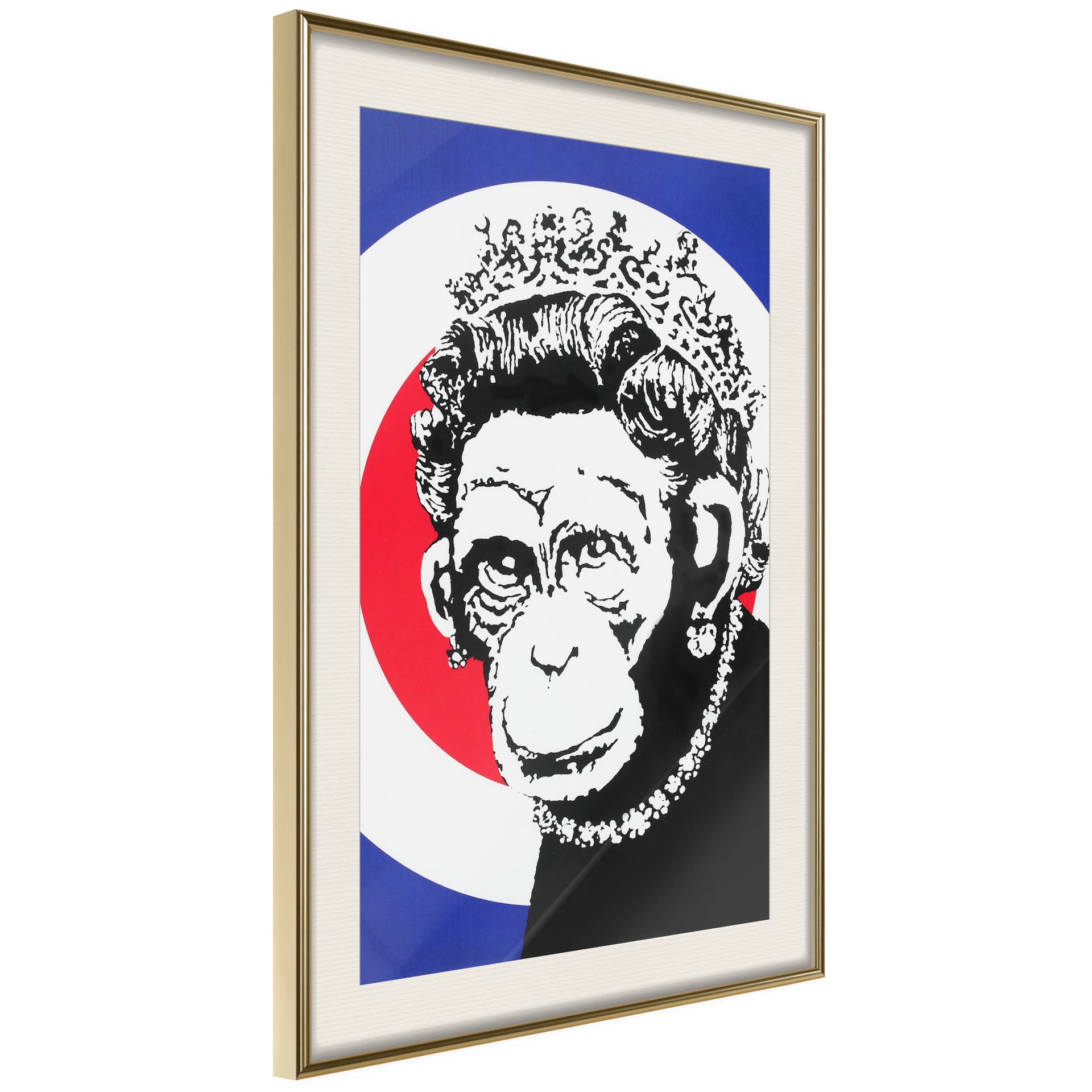 Plakat - Banksy: Monkey Queen (rozmiar 40x60, wykończenie Rama złota z passe-partout)