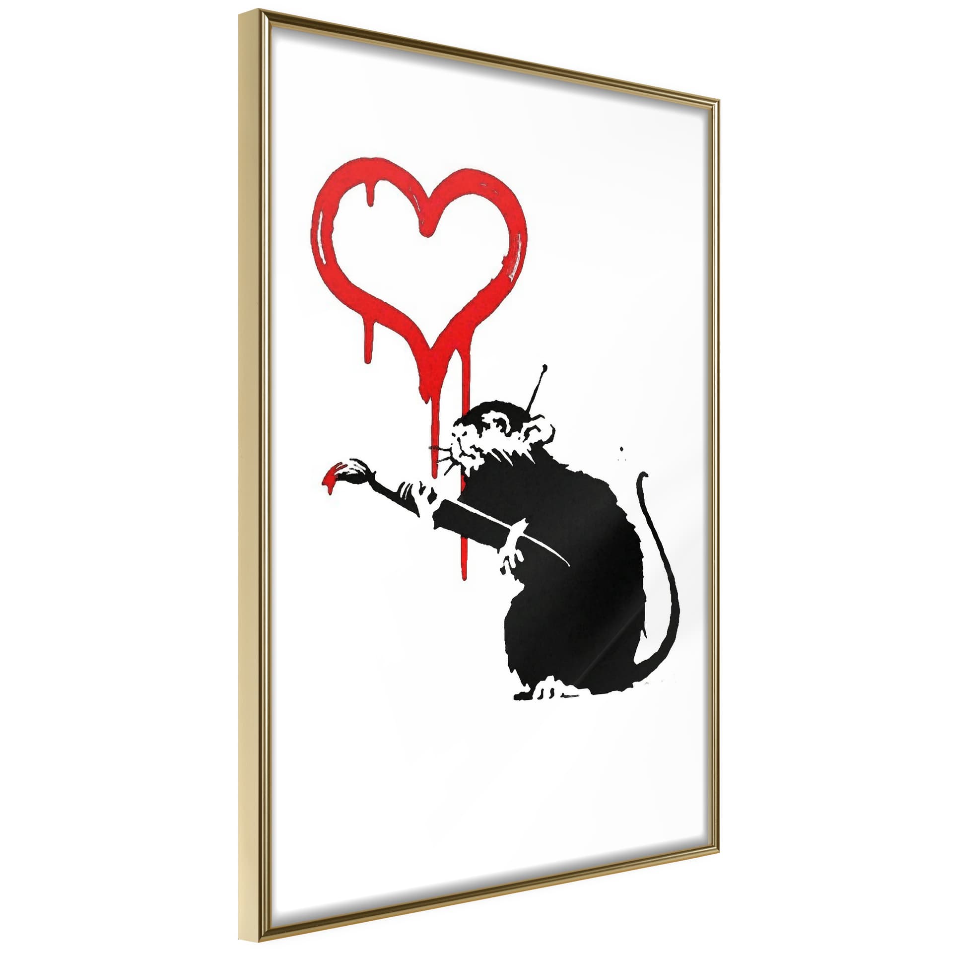 Plakat - Banksy: Love Rat (rozmiar 40x60, wykończenie Rama złota z passe-partout)