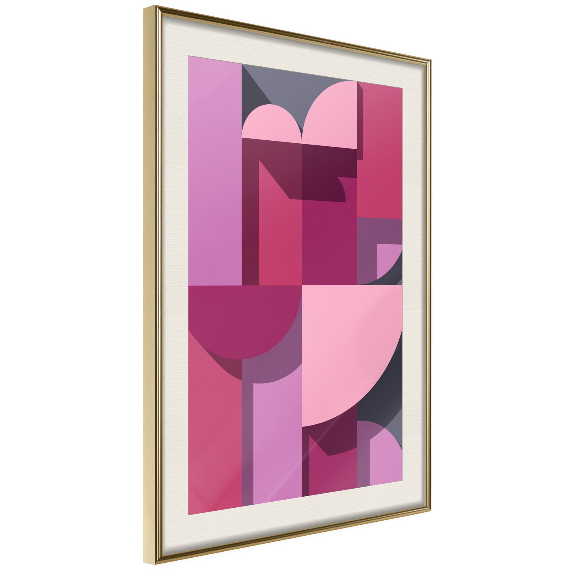 Plakat - Różowa geometria (rozmiar 40x60, wykończenie Rama złota z passe-partout)
