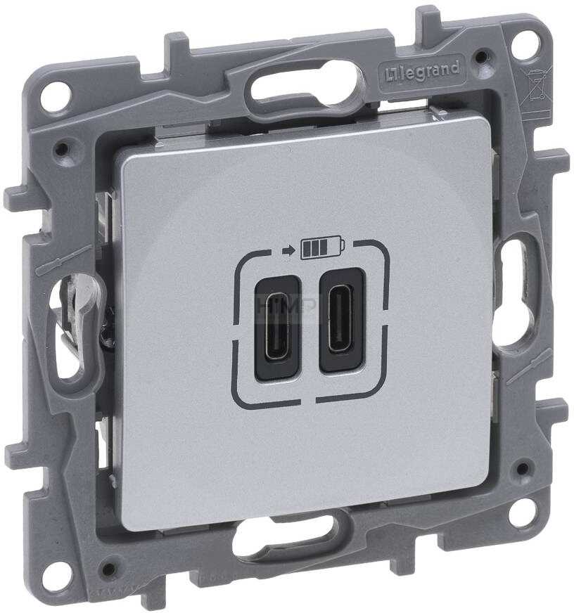 Legrand Gniazdo podwójne USB Niloe Selection 762195 typ C+C 3 A aluminium