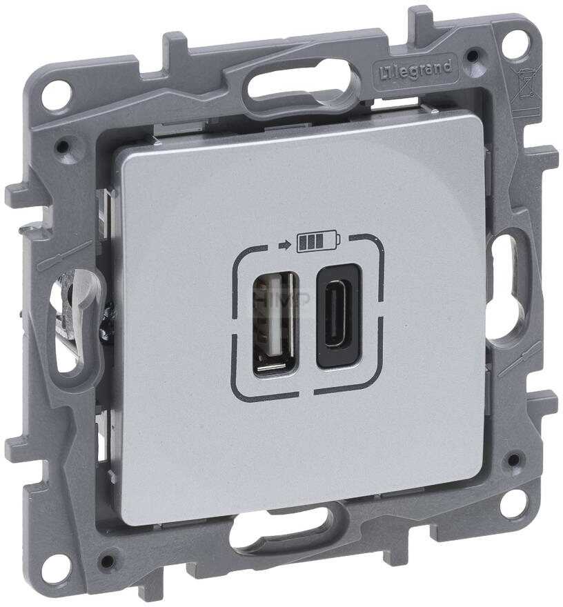 Legrand Gniazdo podwójne USB Niloe Selection 762197 typ A+C 3 A aluminium