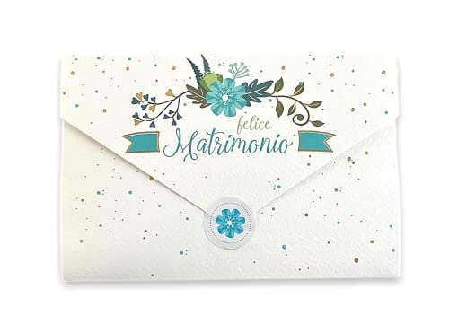 LINA REATYWNE OFFICINE GRAFICZNE 96-251 Bilet z życzeniami Ślubne Uchwyt na pieniądze, wewnętrzna koperta na prezent dla nowożeńców wliczony - z etykietą Zamknij kopertę, 11 x 16 cm, niebieski kwiat