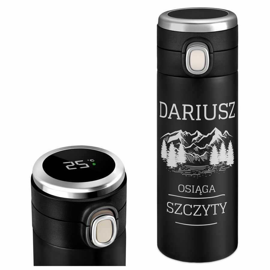 Kubek termiczny termos czarny z wyświetlaczem LED i grawerem dla