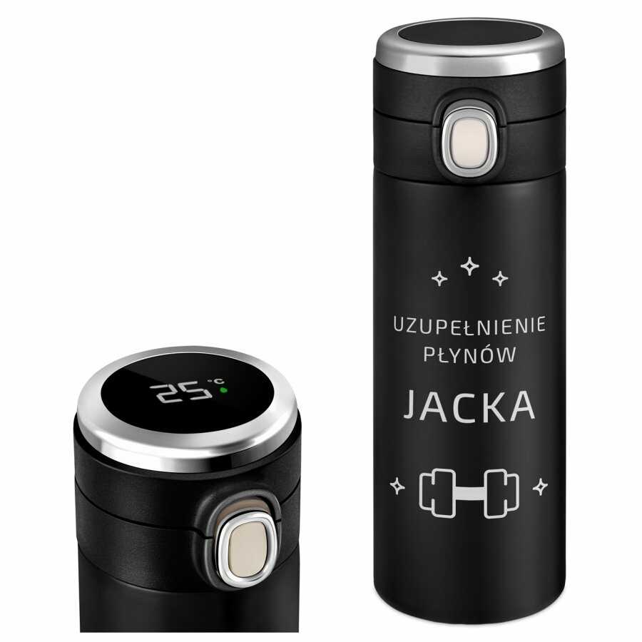 Kubek termiczny termos czarny z wyświetlaczem LED i grawerem dla