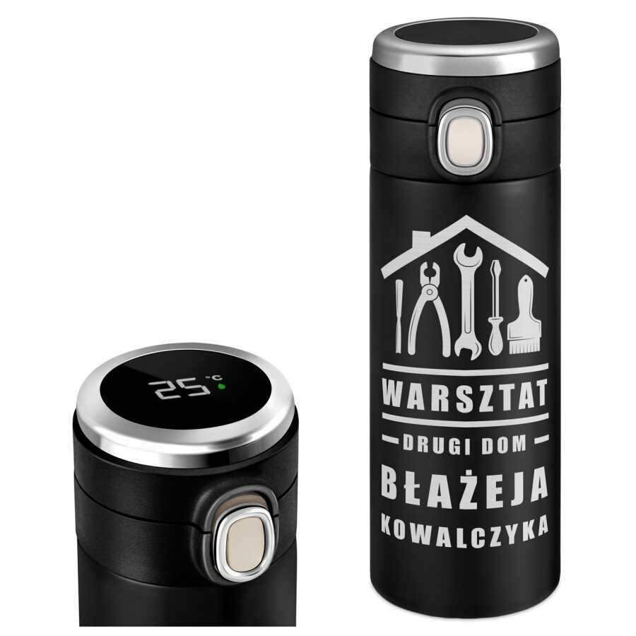 Kubek termiczny termos czarny z wyświetlaczem LED i grawerem dla