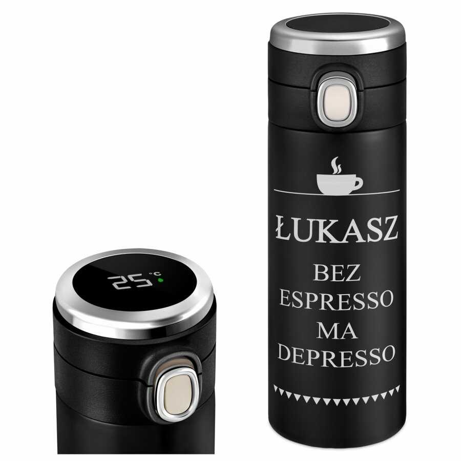 Kubek termiczny termos czarny z wyświetlaczem LED i grawerem dla