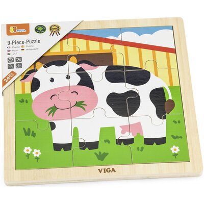 VIGA 51438 Puzzle na podkładce 9 elementów - krówk