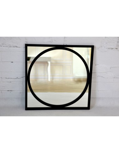 Lustro w czarnej ramie MDF koło w kwadracie - COSMO, Lustro kwadratowe: 70x70