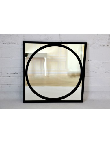 Lustro w czarnej ramie MDF koło w kwadracie - COSMO, Lustro kwadratowe: 50x50