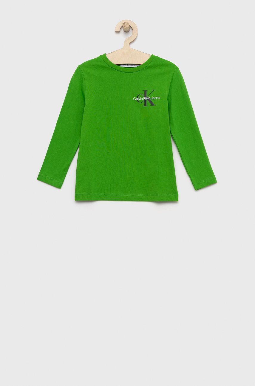 Bluzki dla chłopców - Calvin Klein Jeans longsleeve bawełniany dziecięcy kolor zielony gładki - grafika 1