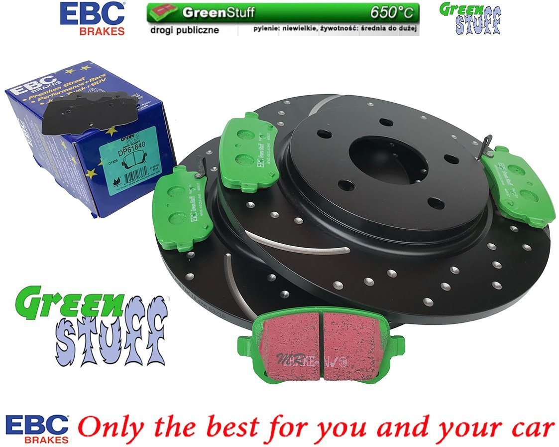 Tylne klocki GreenStuff + NAWIERCANE NACINANE tarcze hamulcowe 305mm EBC seria GD Dodge Caravan 2008-