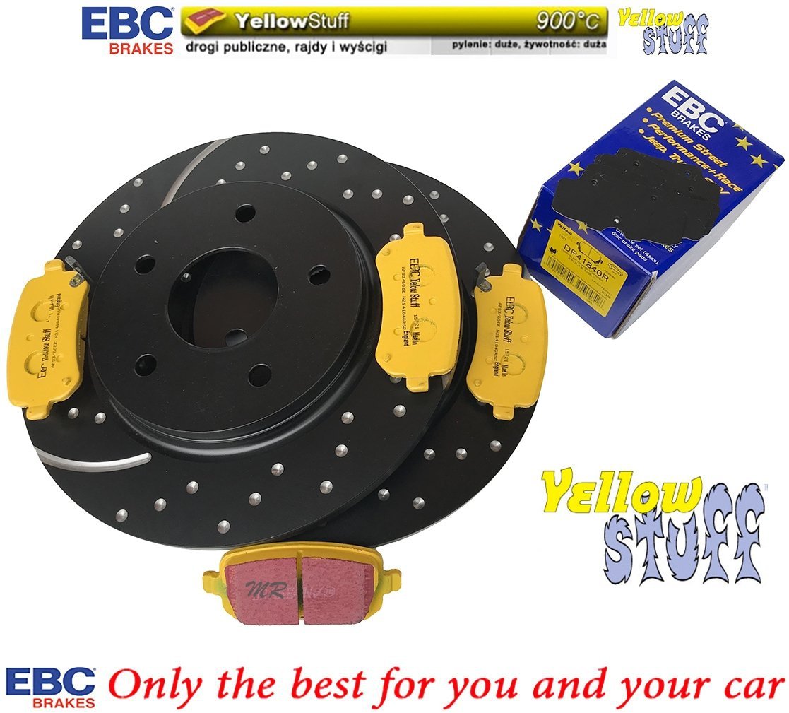 Tylne klocki YellowStuff + NAWIERCANE NACINANE tarcze hamulcowe 305mm EBC seria GD Dodge Caravan 2008-