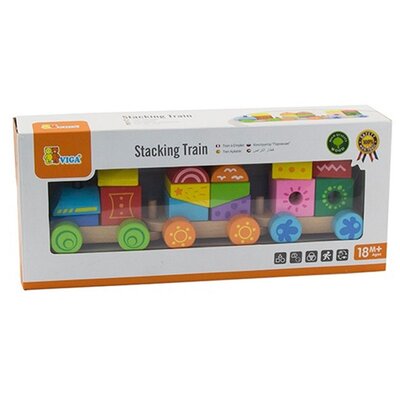 Viga Toys Kolejka Drewniana Kolorowa Pociąg Ciuchcia Klocki 505340