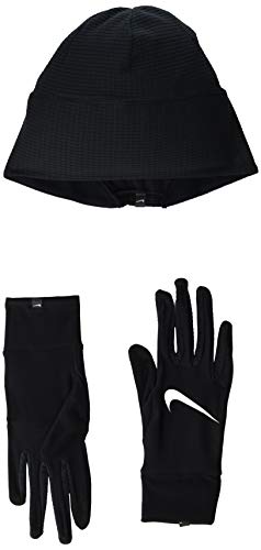 NIKE Damska czapka i rękawiczki, czarna/srebrna, rozmiar M/L
