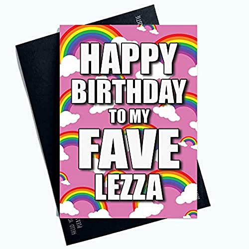 Śmieszne karty gejowskie karta lesbijska 'Happy Birthday to My Fave Lezza' prezent dla przyjaciela PC1023