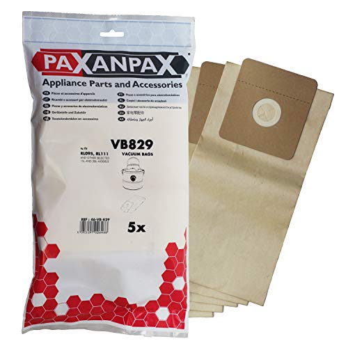 Paxanpax VB829 Kompatybilne torby papierowe do odkurzaczy RL095, RL111 typu 15L i 20L popiół i zanieczyszczeń (5 sztuk), brązowe