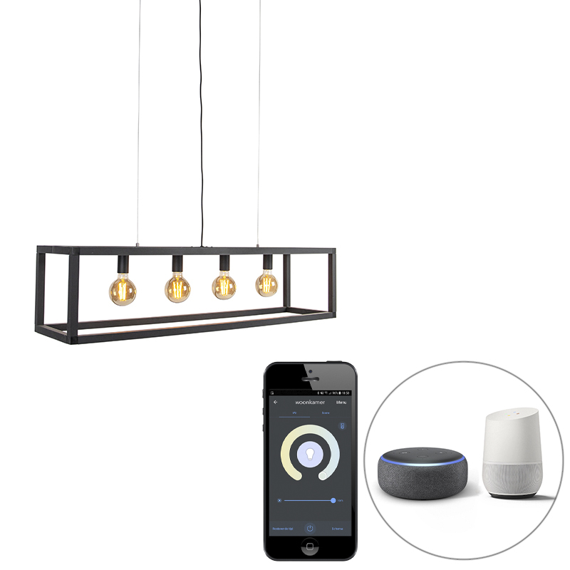 QAZQA Inteligentna lampa wisząca czarna 4-punktowa z Wifi G95 - Big Cage 2