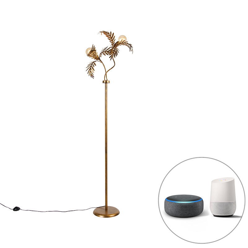 QAZQA Inteligentna lampa podłogowa złota 2-punktowa z Wifi G95 - Botanica