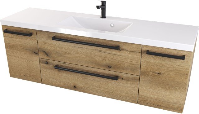 Szafka Łazienkowa z Umywalką 140 cm D ATH DC MAT - Drewnodekor mat - Uchwyt Czarny Mat