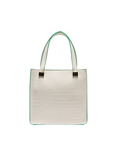 ONLY Women's ONLPETRA Croco PU Tote Bag torba na ramię, Whisper White/Detail:Classic Green Edge, ONE Size, Whisper White/Detail:classic Green Edge, jeden rozmiar