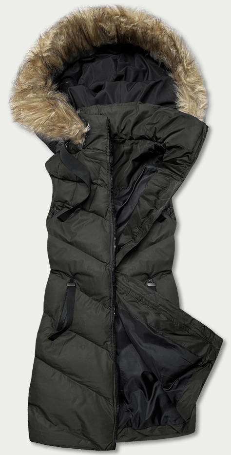 PUCHOWA KAMIZELKA DAMSKA Z FUTERKIEM ARMY (5M787-136) - J.STYLE