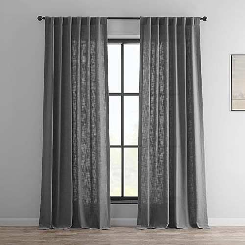 HPD Half Price Drapes FHLCH-VET13194-96 ciężka sztuczna lniana zasłona (1 panel), 50 x 96, cynowa szara