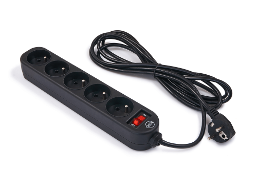 Przedłużacz listwowy 3m - 5 x gniazdo zasilające 230V - Czarny