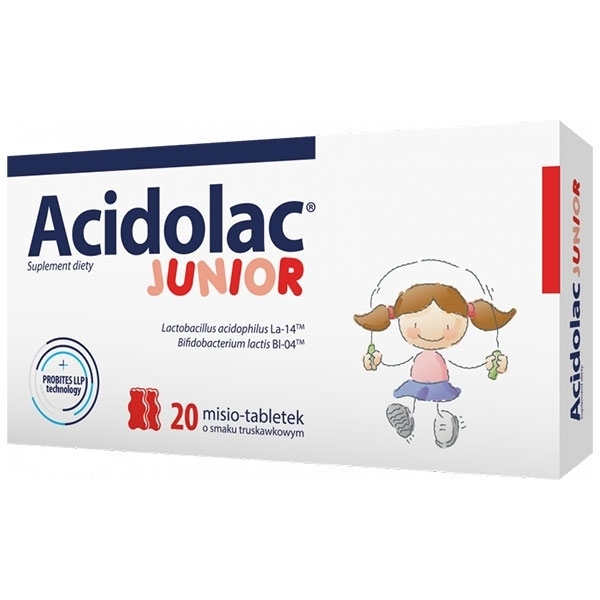 Acidolac Junior o smaku truskawkowym x20 misio-tabletek