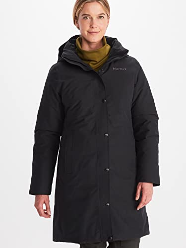 Marmot Kobiety Wm's Chelsea Coat, Ultralekka kurtka puchowa, nieprzemakalna parka puchowa, ciepły płaszcz zimowy, kurtka zimowa, wiatroszczelna kurtka funkcyjna, Black, L