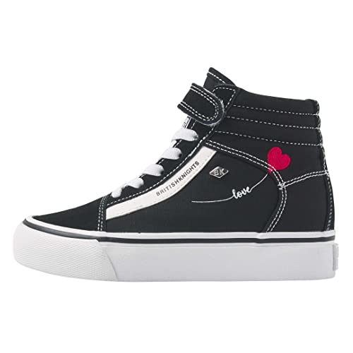 British Knights Mack MID platforma dziewczęce sneakersy z wysokim stanem, chwarz weiss herz, 32.5 EU