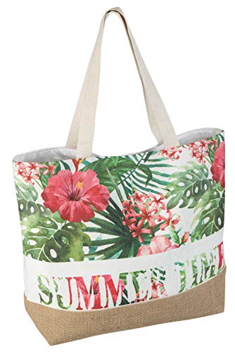 Idena 31018 - torba plażowa z płótna, Summer Time z kwiatowym wzorem, ok. 52 x 38 x 13 cm, idealna jako torba na zakupy, torba na ramię, na urlop, plażę i piknik